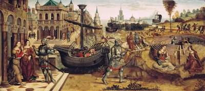 Teseo y el Minotauro, de la Historia de Teseo de Master of the Campana Cassoni